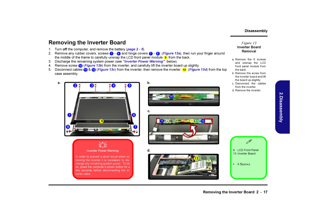 Clevo M860TU manual Removing the Inverter Board, Inverter Board Removal 