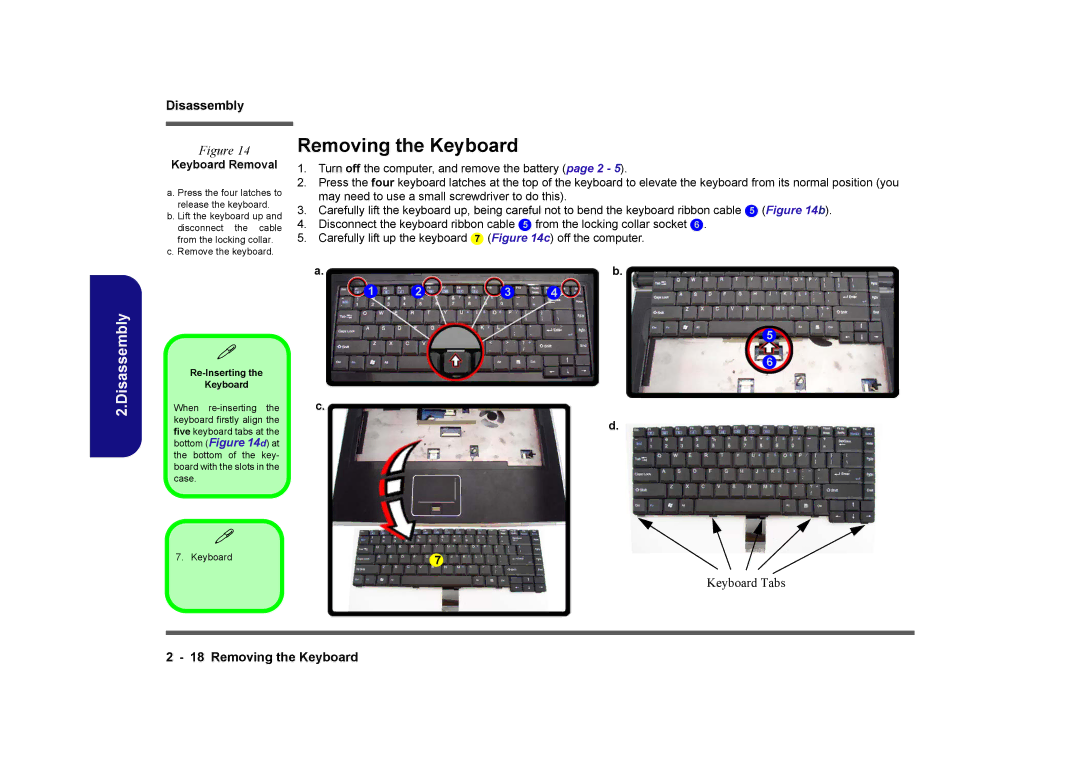 Clevo M860TU manual Removing the Keyboard, Keyboard Removal 