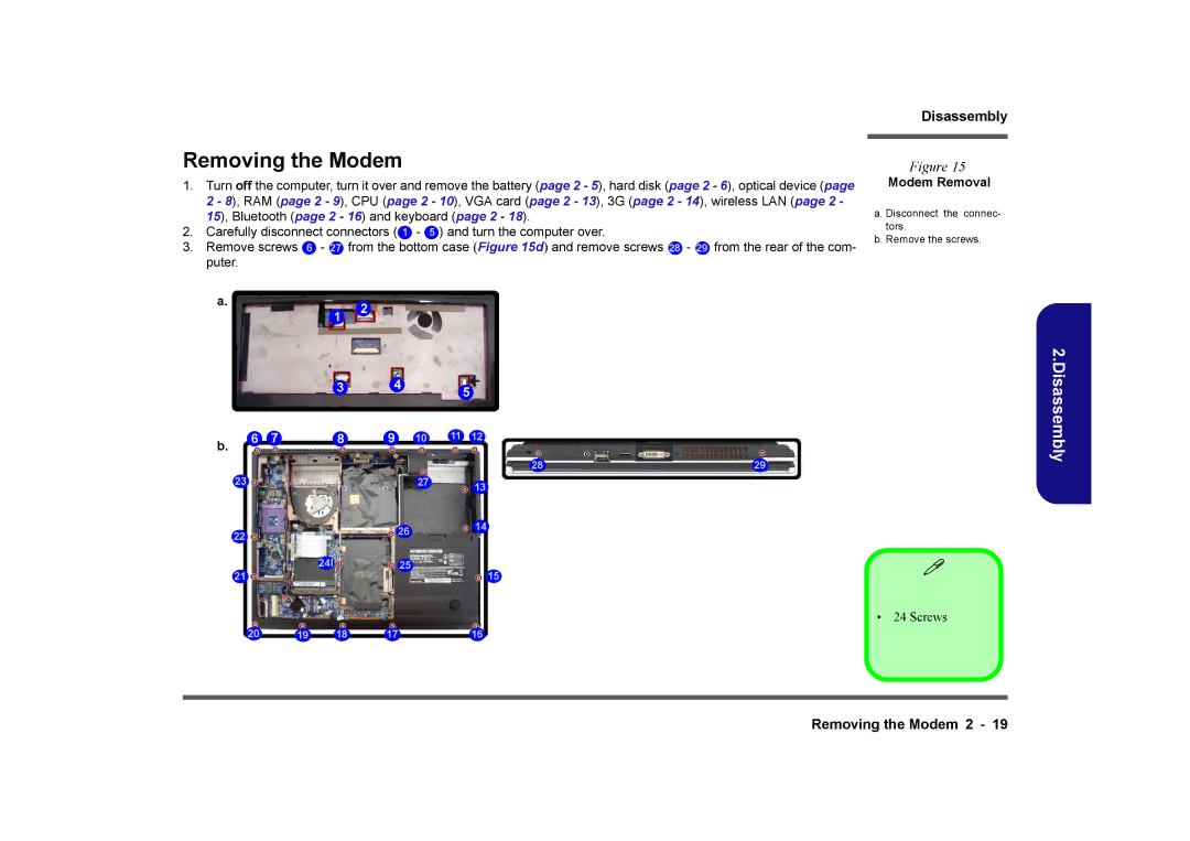 Clevo M860TU manual Removing the Modem, Modem Removal 