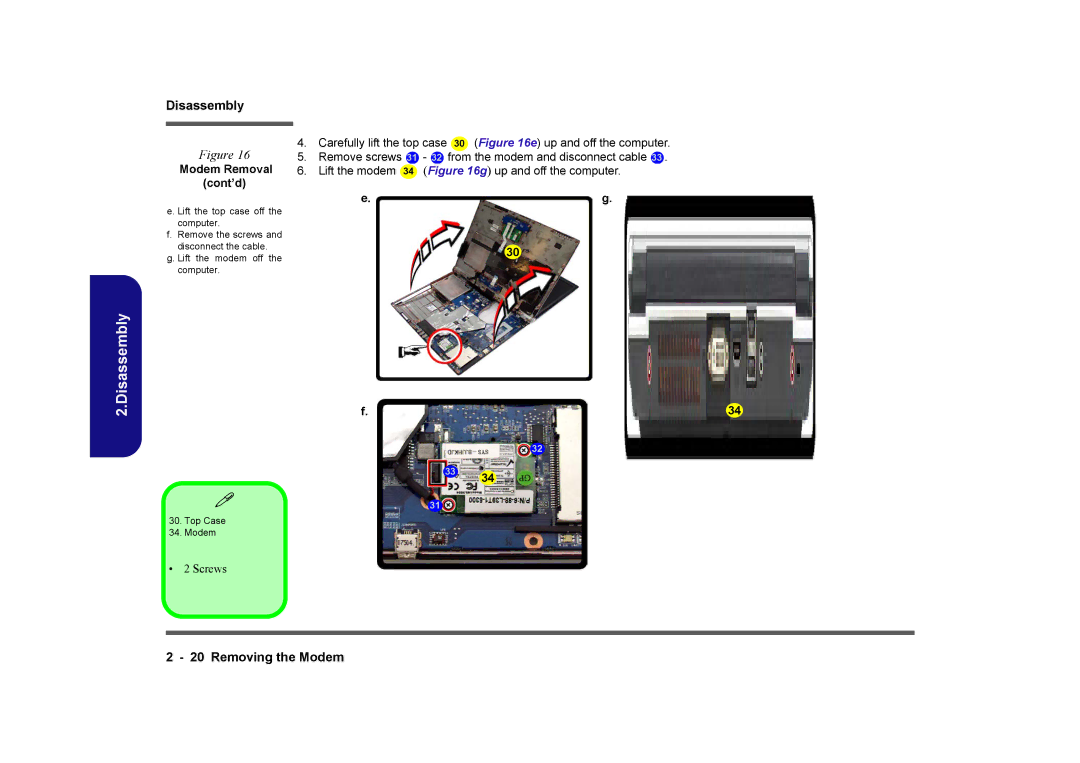 Clevo M860TU manual Modem Removal cont’d 