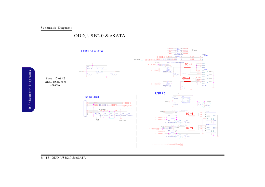 Clevo M860TU manual Sheet 17 of 42 ODD, USB2.0 & eSATA, A T a R XN, A T a R XP 