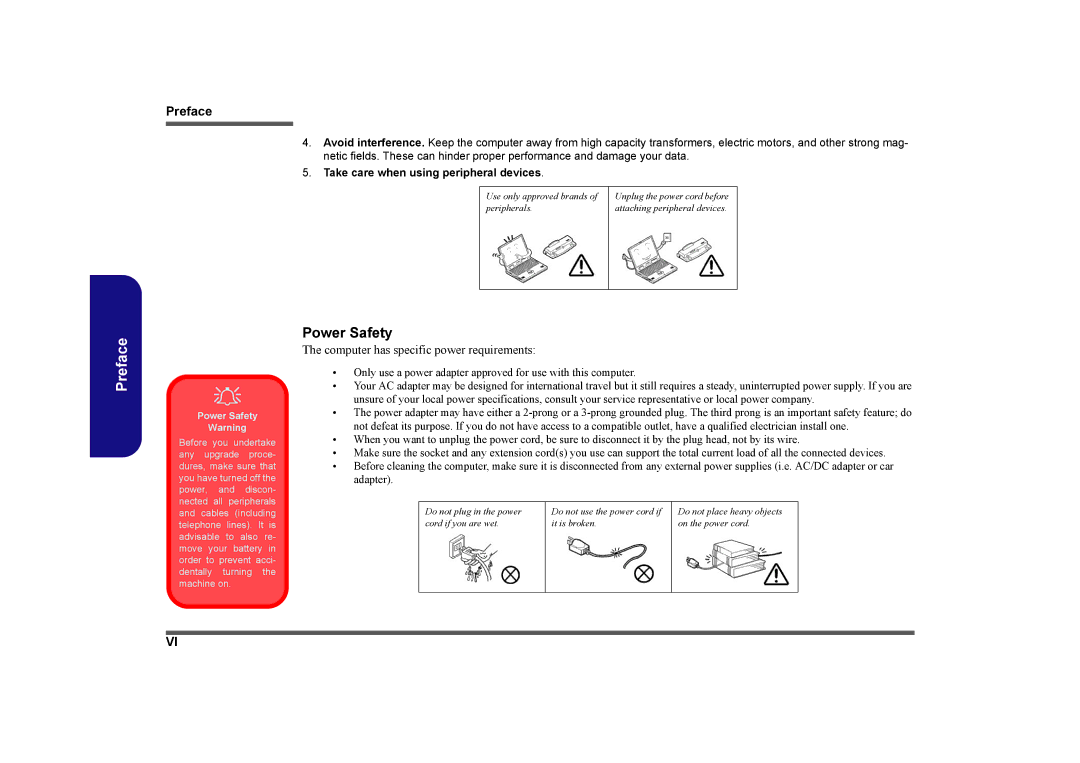 Clevo M860TU manual Power Safety 