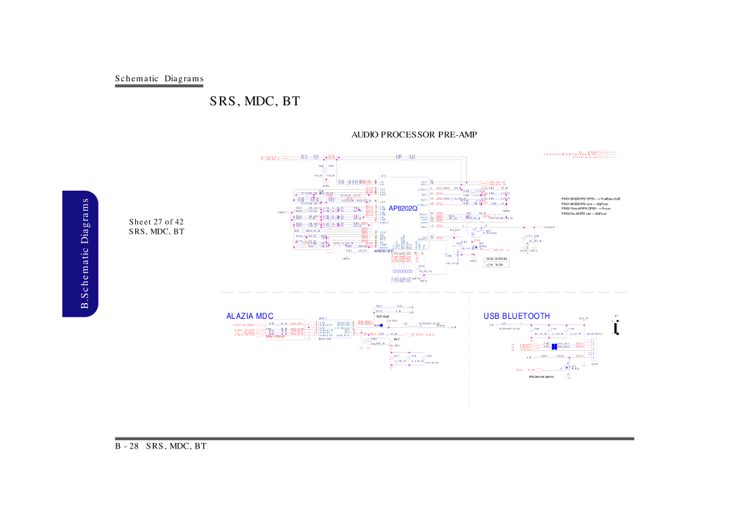 Clevo M860TU manual Sheet 27 of 42 SRS, MDC, BT, Dc S D 