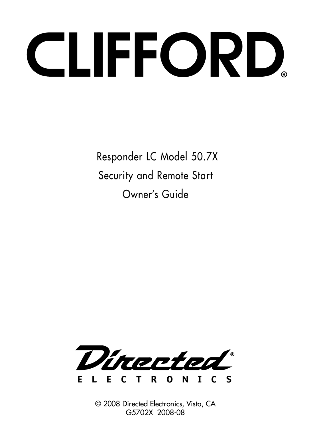 Clifford 50.7X manual Responder LC Model Security and Remote Start Owner’s Guide 
