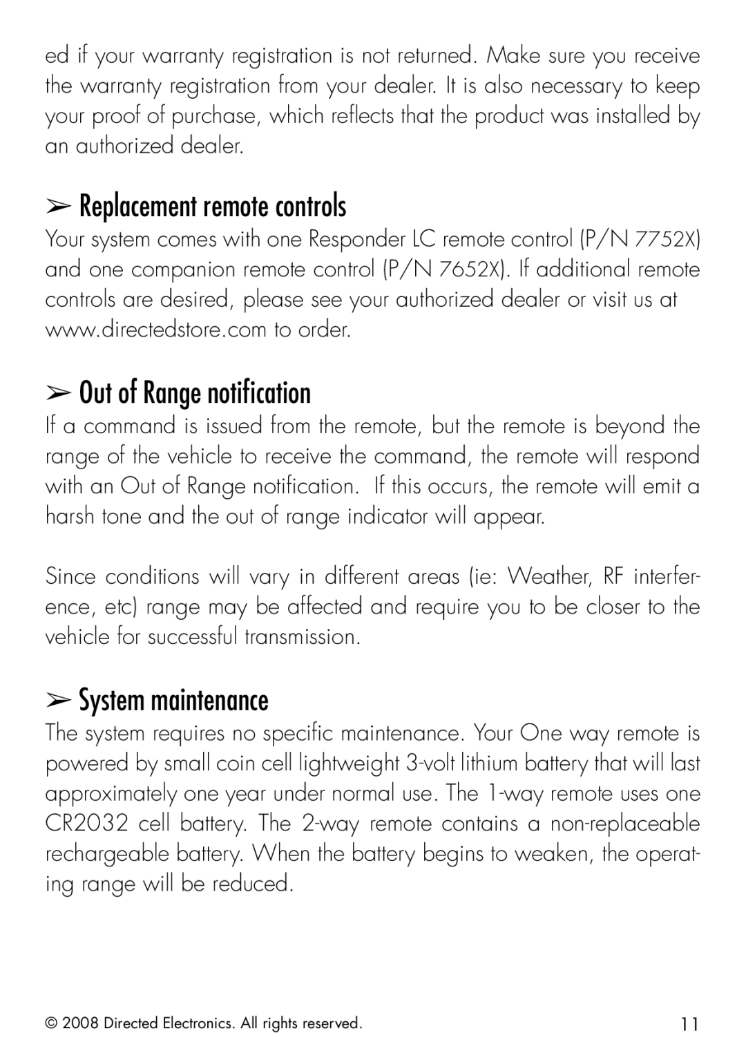 Clifford 50.7X manual Replacement remote controls Out of Range notiﬁcation, System maintenance 