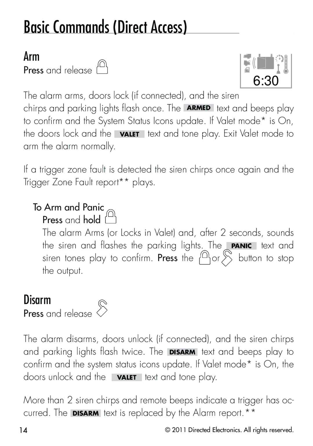 Clifford 570.4X manual Basic Commands Direct Access, Arm, Disarm 