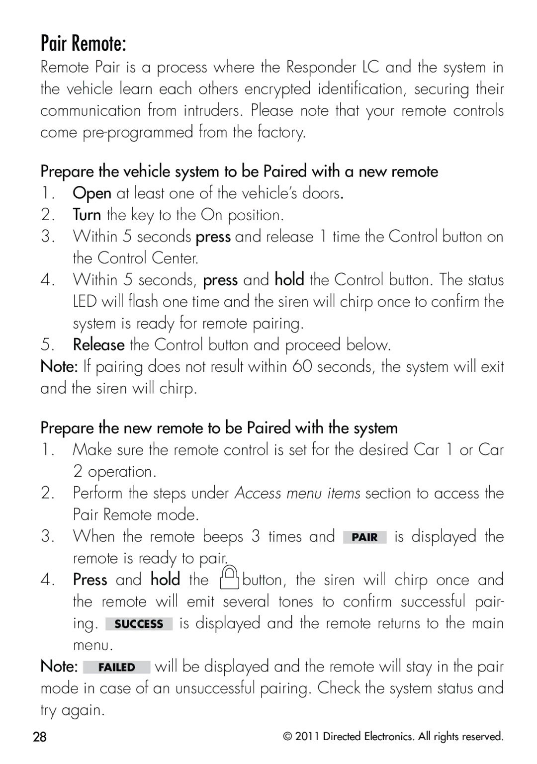 Clifford 570.4X manual Pair Remote, Menu 