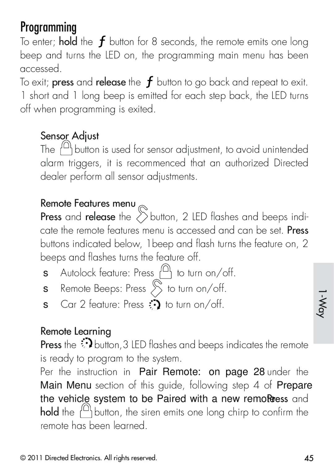 Clifford 570.4X manual Programming, Remote Features menu 