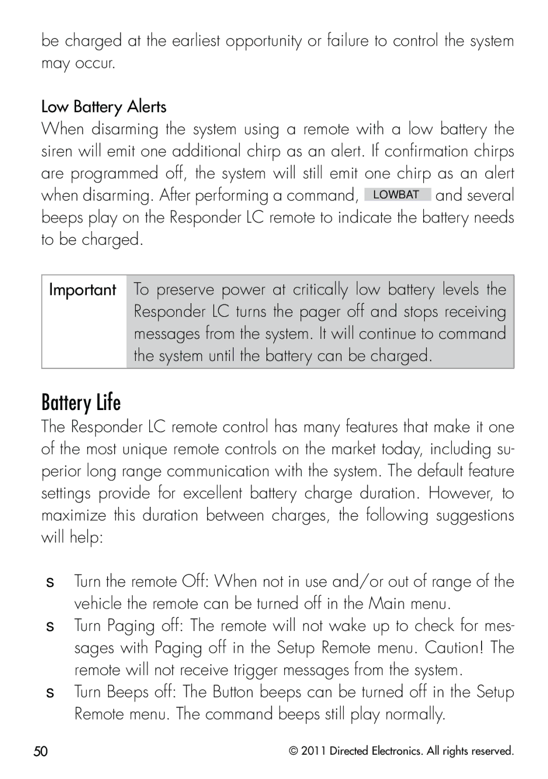 Clifford 570.4X manual Battery Life 