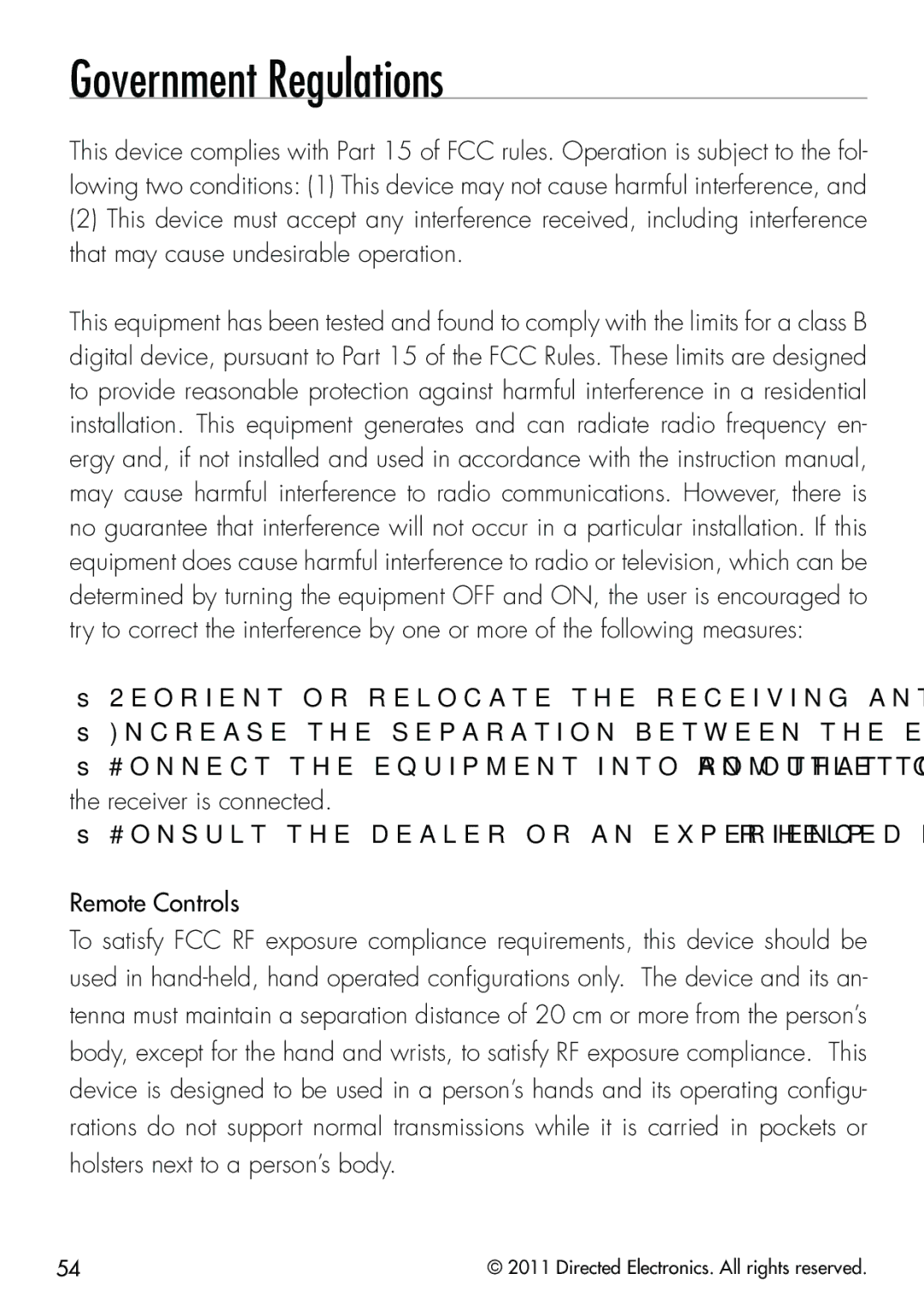 Clifford 570.4X manual Government Regulations, Remote Controls 