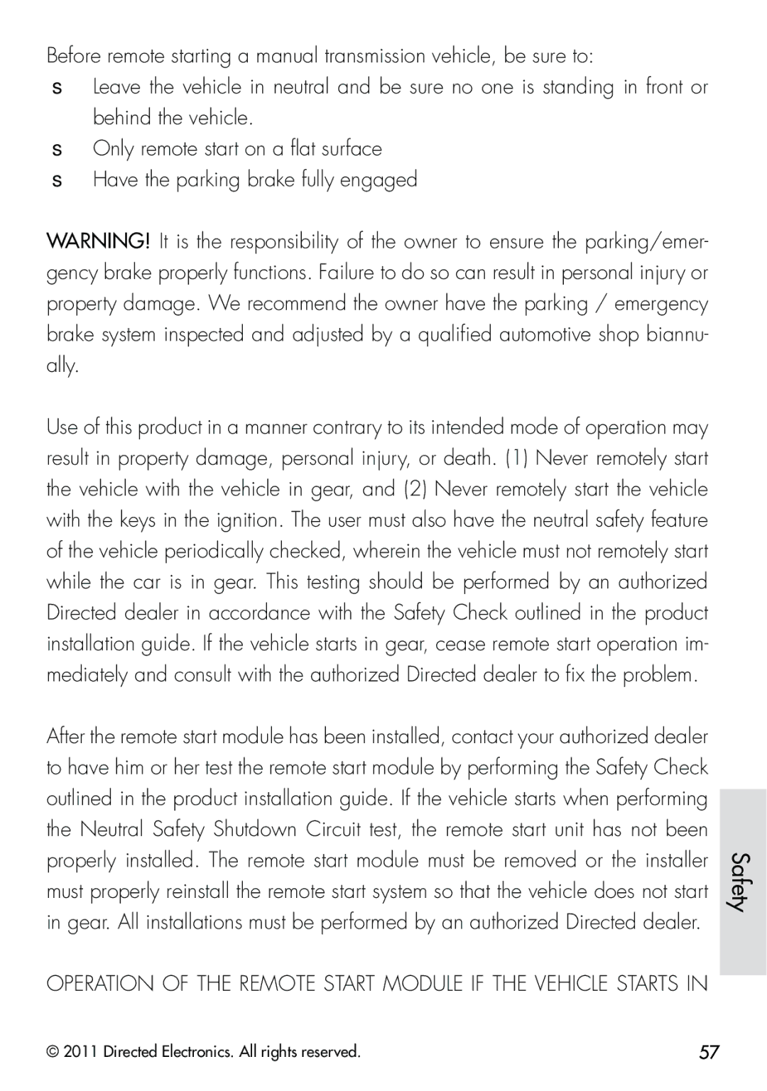 Clifford 570.4X manual Operation of the Remote Start Module if the Vehicle Starts 