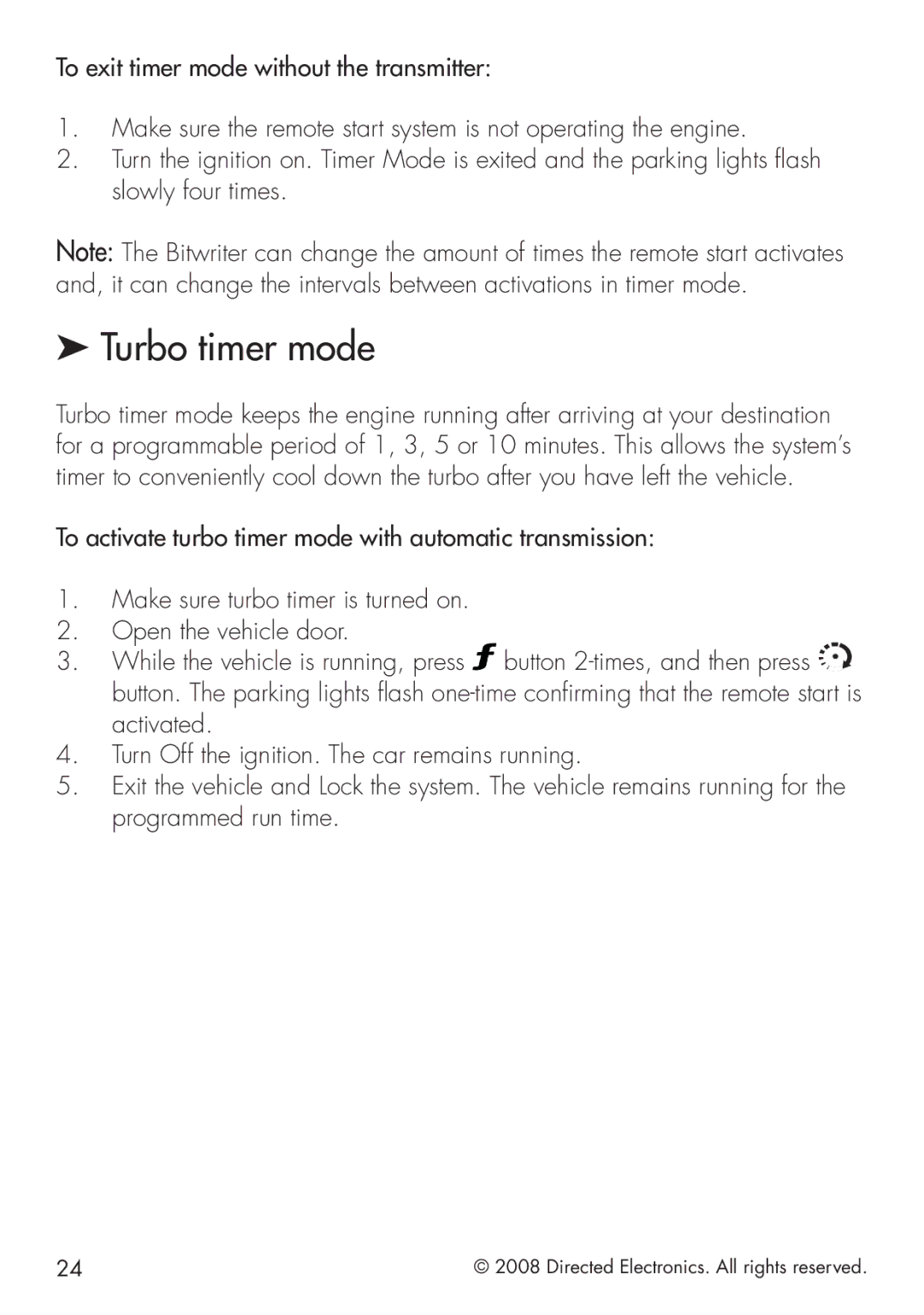 Clifford G4102X manual Turbo timer mode 