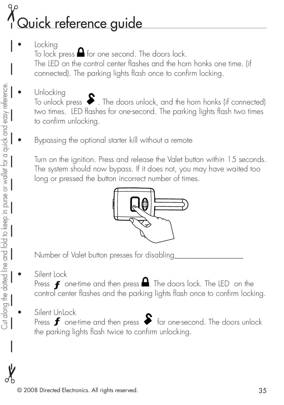 Clifford G4102X manual Quick reference guide, Locking To lock press for one second. The doors lock 