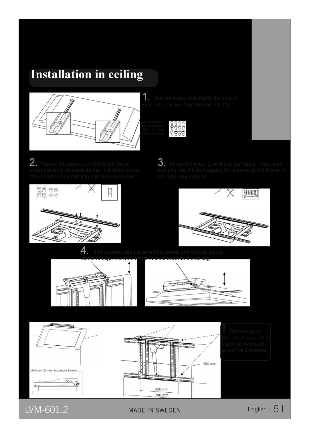 CLO Systems LVM-601-2 manual Installation in ceiling, LVM-601.2, English 