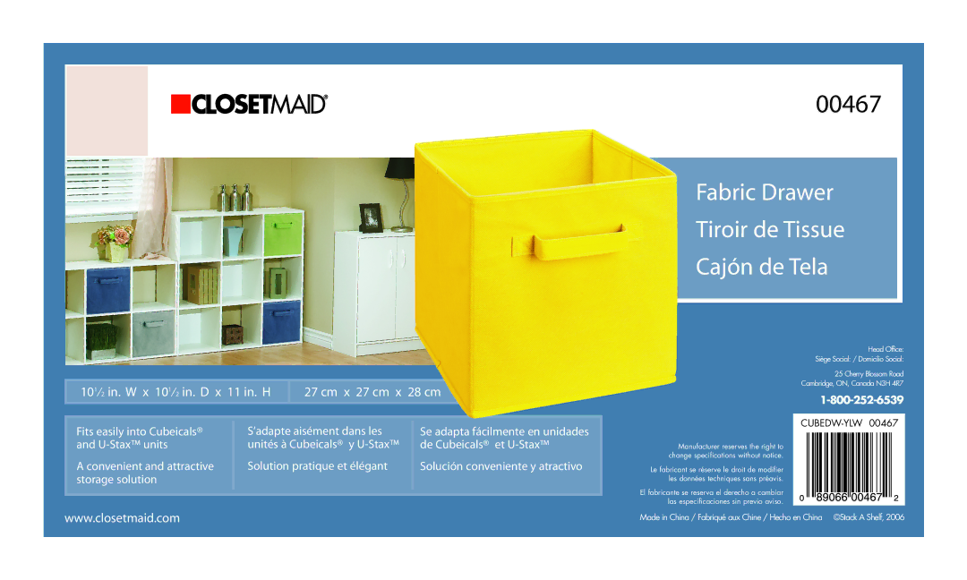 Closet Maid 00467 specifications Fabric Drawer Tiroir de Tissue Cajón de Tela, Convenient and attractive storage solution 