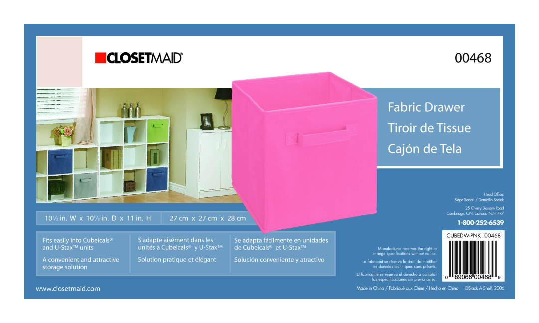 Closet Maid 00468 specifications Fabric Drawer Tiroir de Tissue Cajón de Tela, Convenient and attractive storage solution 