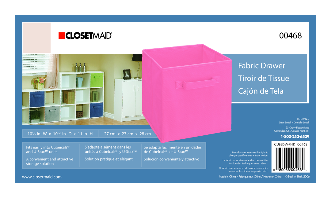 Closet Maid 00468 specifications Fabric Drawer Tiroir de Tissue Cajón de Tela, Solution pratique et élégant 