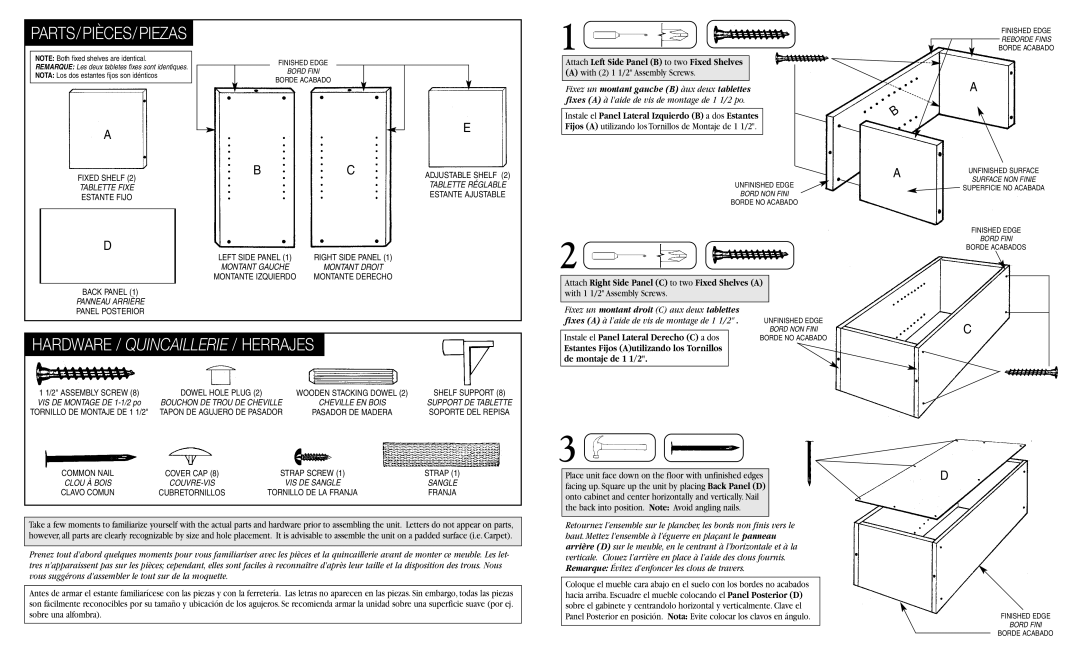 Closet Maid 10130 instruction sheet Parts/ Pièces/Piezas 