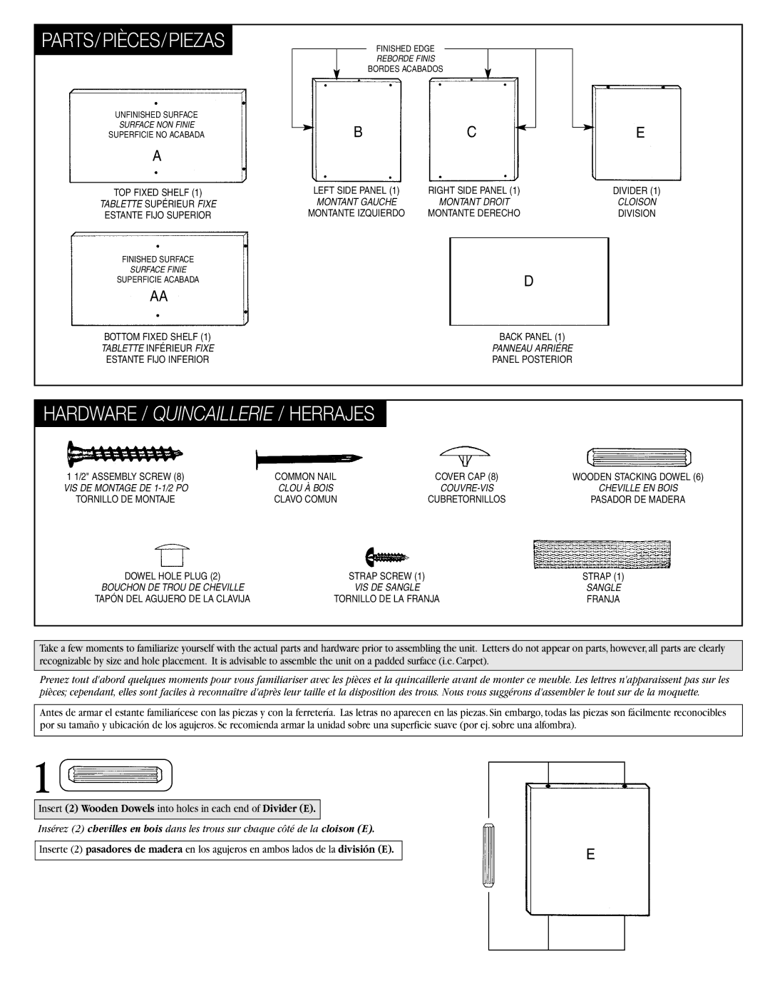 Closet Maid 10140 instruction sheet Parts/Pièces/Piezas 