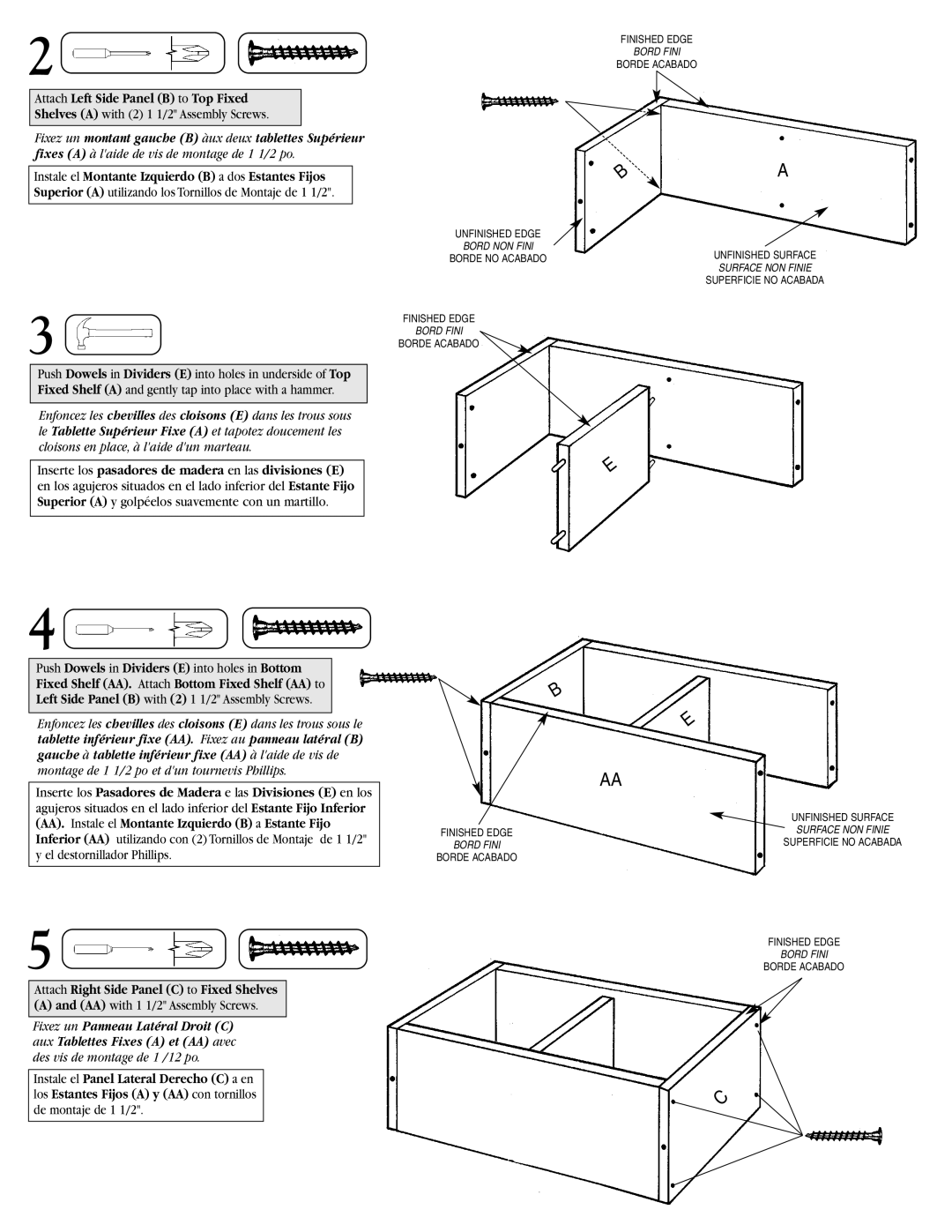 Closet Maid 10140 instruction sheet Attach Left Side Panel B to Top Fixed, Attach Right Side Panel C to Fixed Shelves 