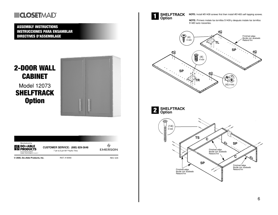 Closet Maid 12073 manual Shelftrack 