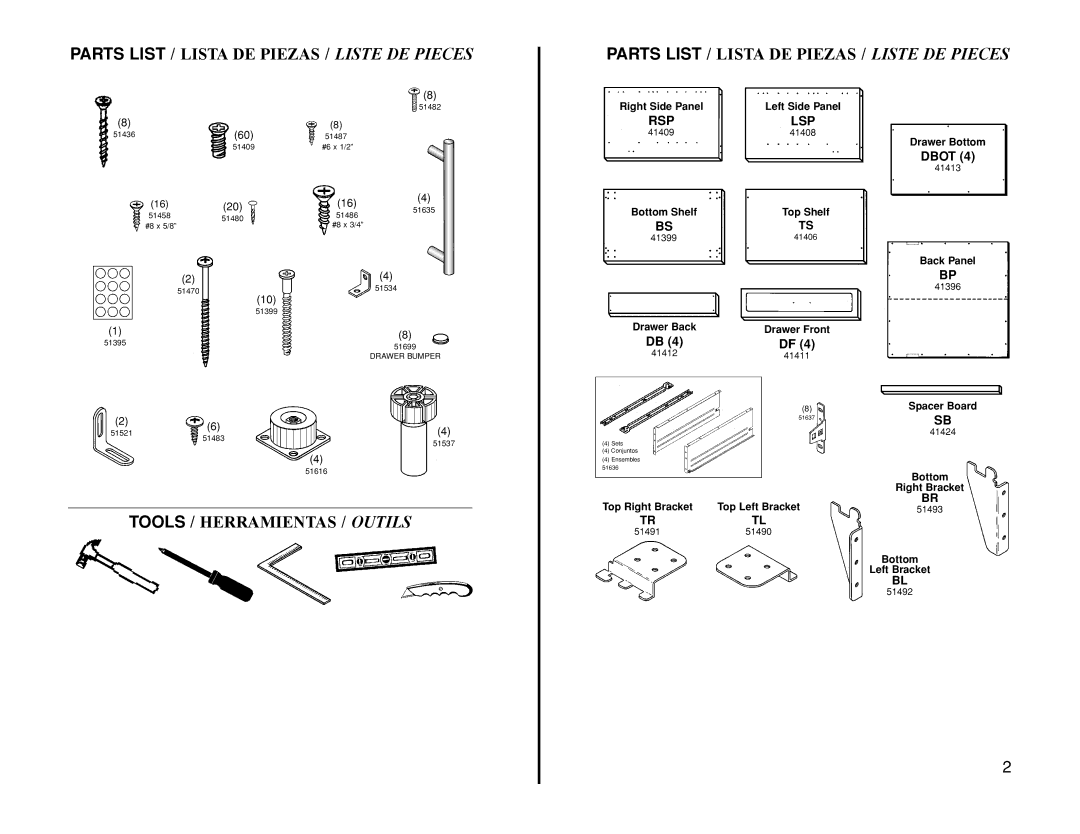 Closet Maid 12074 manual Rsp Lsp, Trtl 