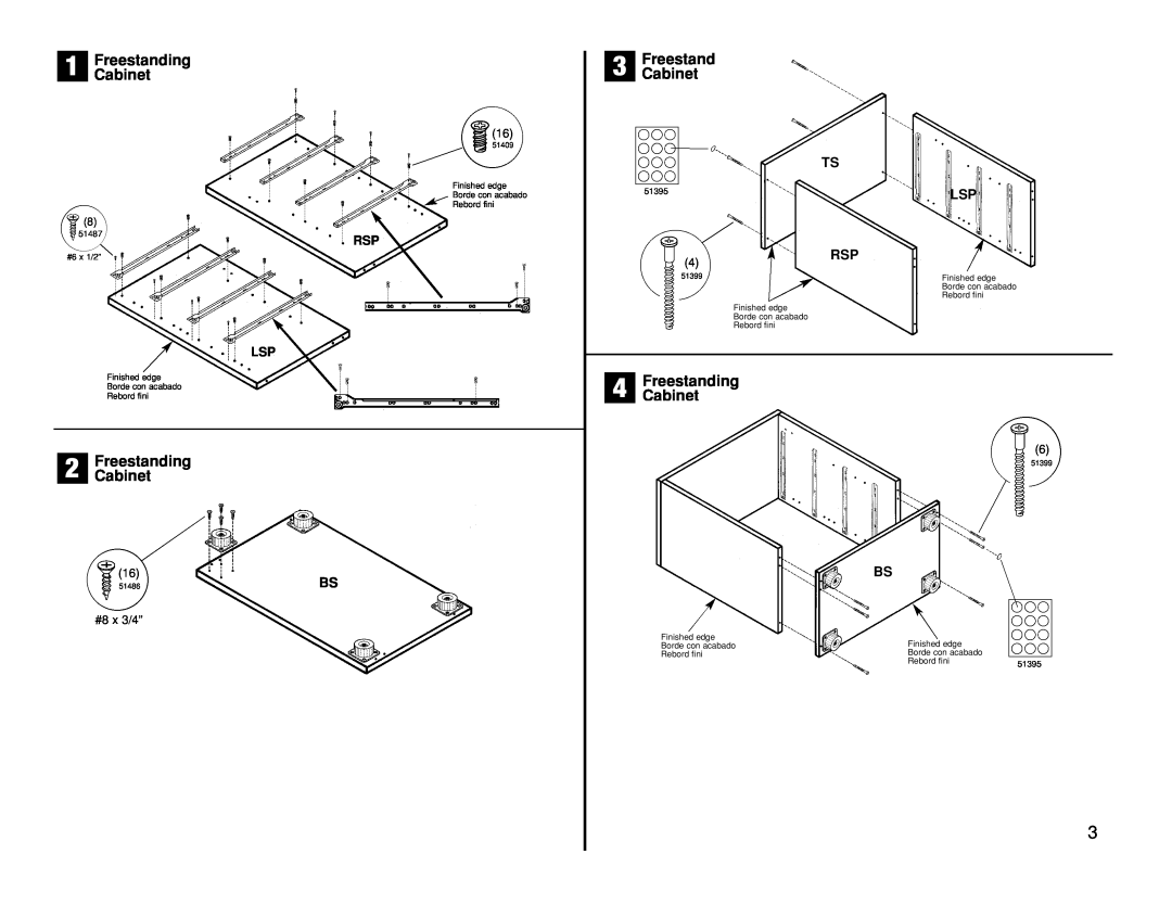 Closet Maid 12074 manual FreestandingCabinet, #8 x 3/4” 