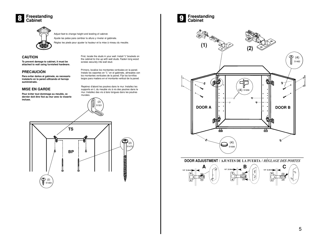 Closet Maid 12075 manual Precaución, Mise EN Garde, Door a Door B 