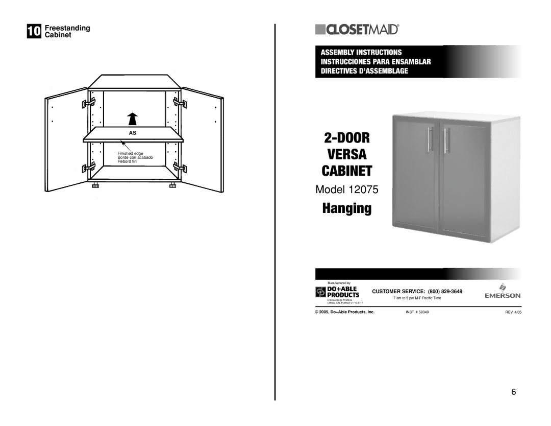 Closet Maid 12075 manual Hanging 