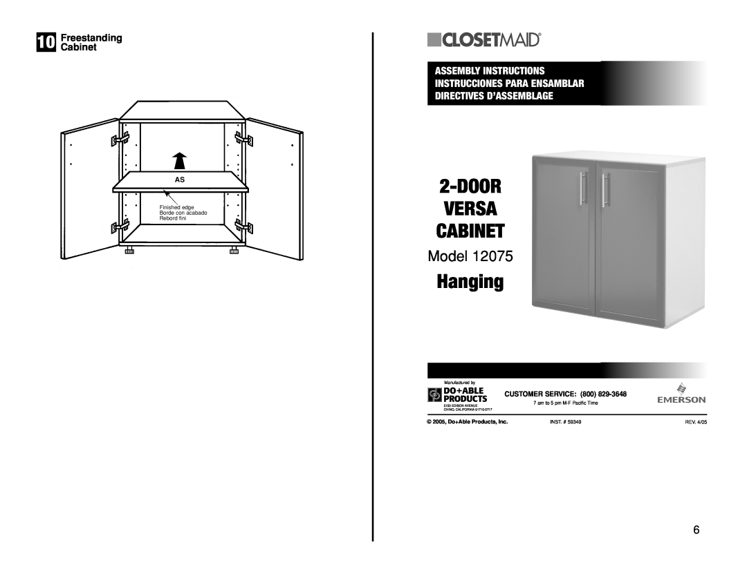 Closet Maid 12075 Hanging, FreestandingCabinet, Door Versa Cabinet, Model, Assembly Instructions, Directives D’Assemblage 