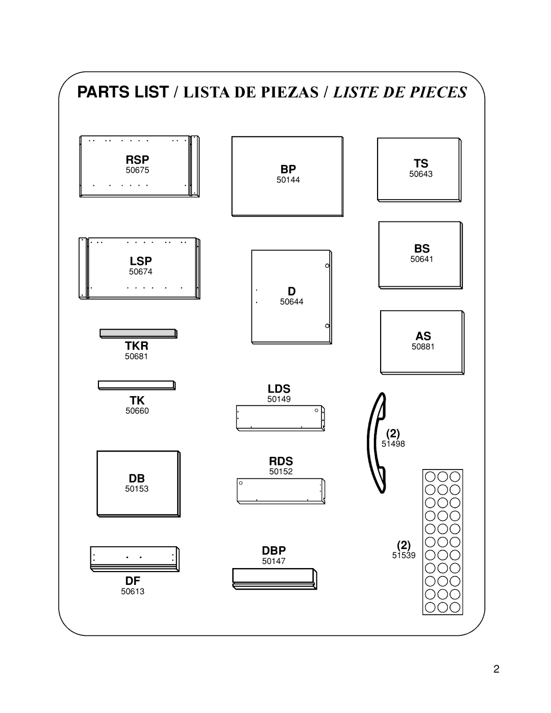 Closet Maid 12115 manual Parts List / Lista DE Piezas / Liste DE Pieces 