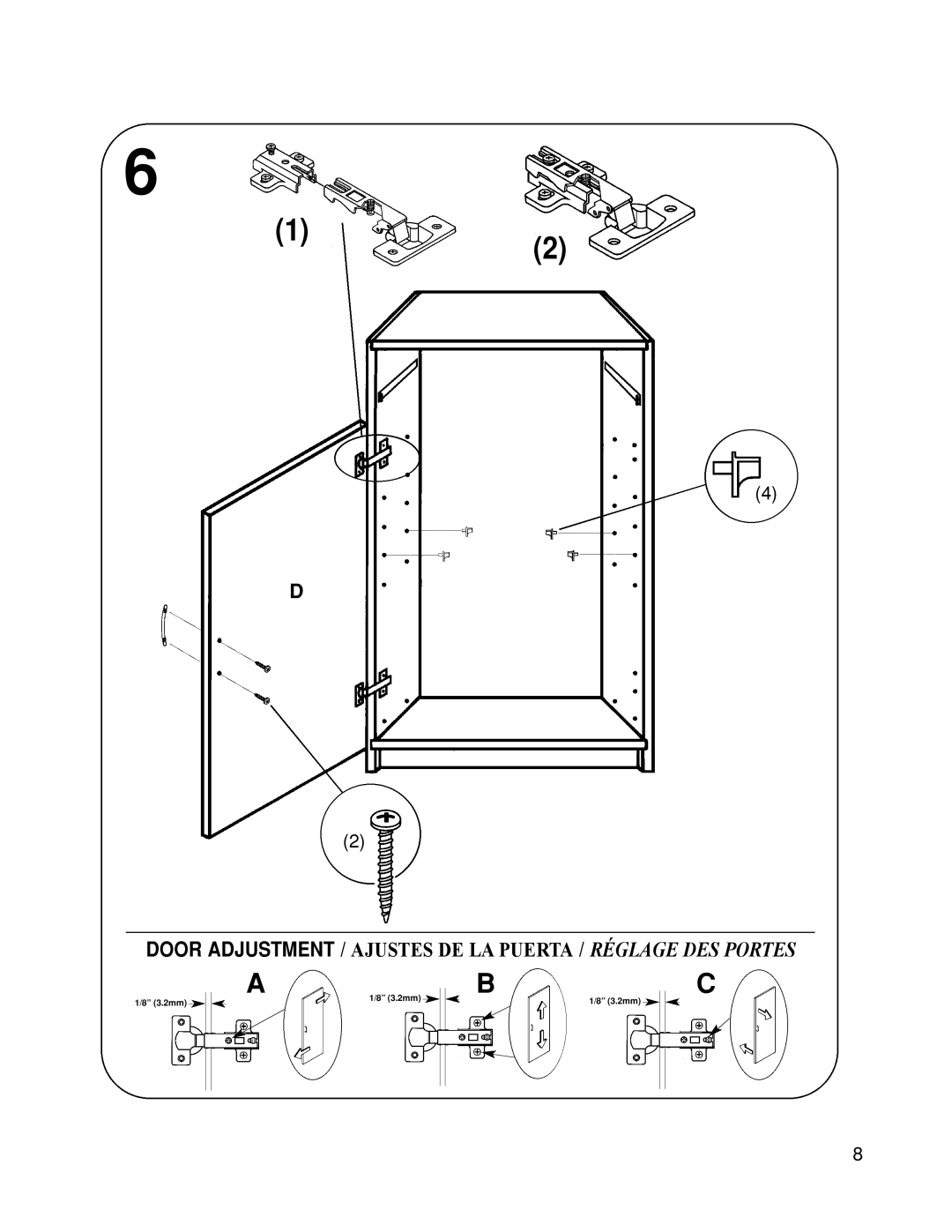 Closet Maid 12115 manual Door Adjustment / Ajustes DE LA Puerta / Réglage DES Portes 