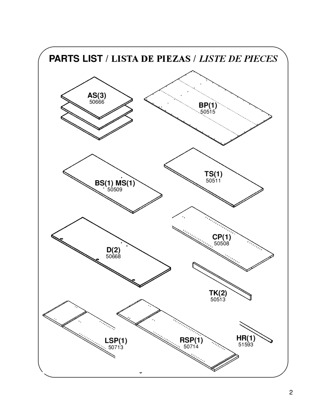 Closet Maid 12146 manual Parts List / Lista DE Piezas / Liste DE Pieces 