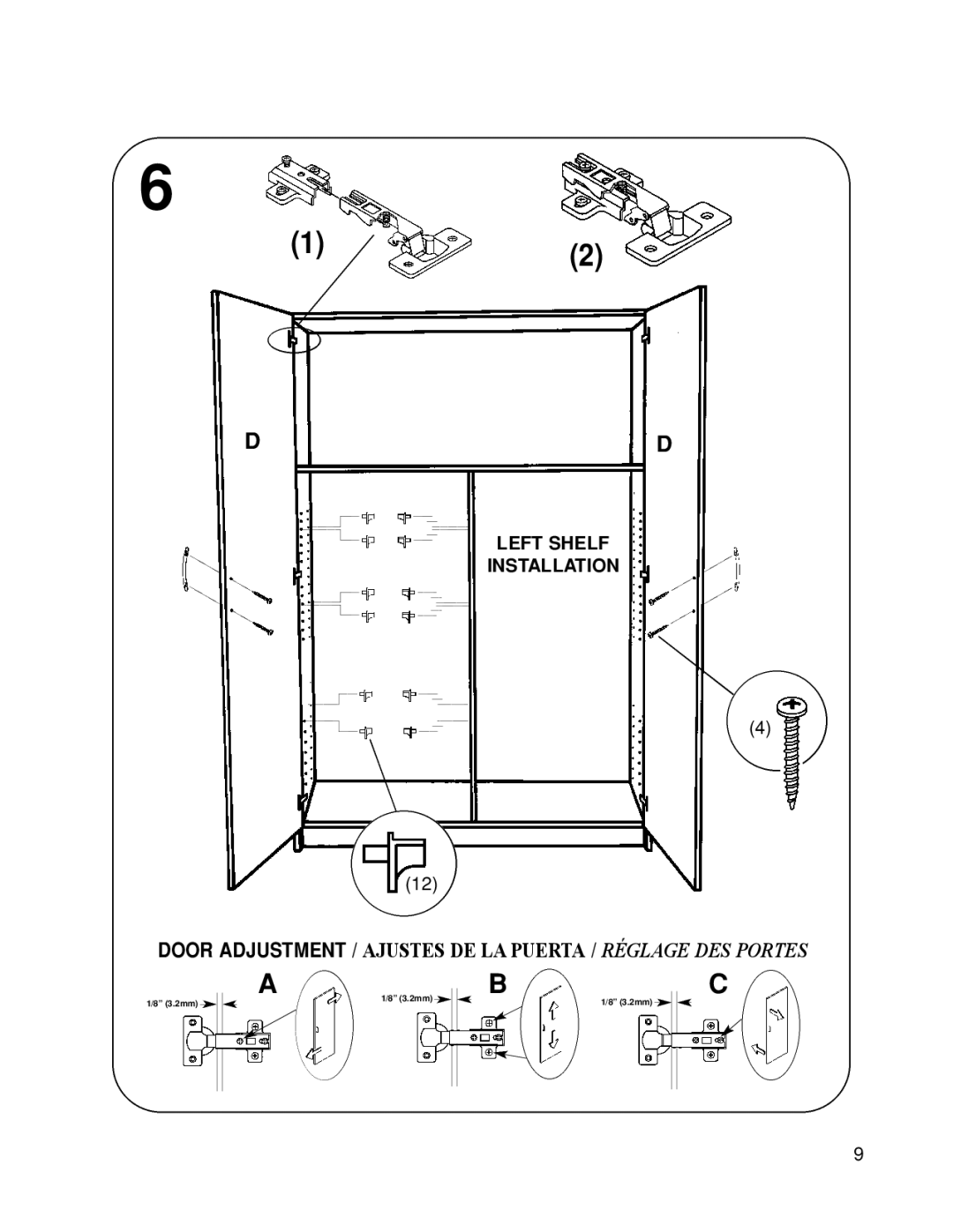 Closet Maid 12146 manual Door Adjustment / Ajustes DE LA Puerta / Réglage DES Portes 