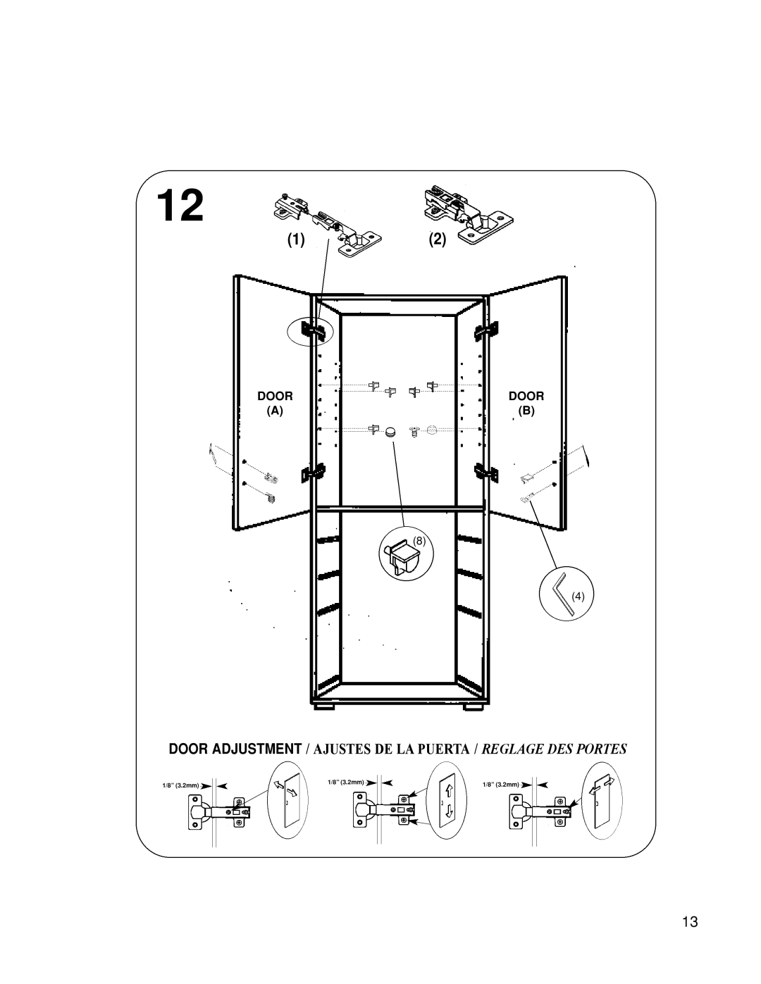 Closet Maid 12307 manual Door Adjustment / Ajustes DE LA Puerta / Reglage DES Portes 