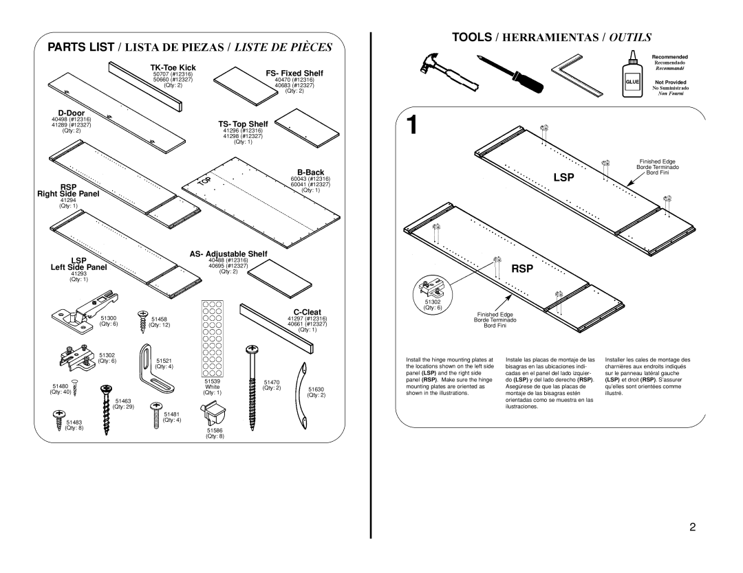 Closet Maid 12316, 12327 manual Rsp, Lsp 