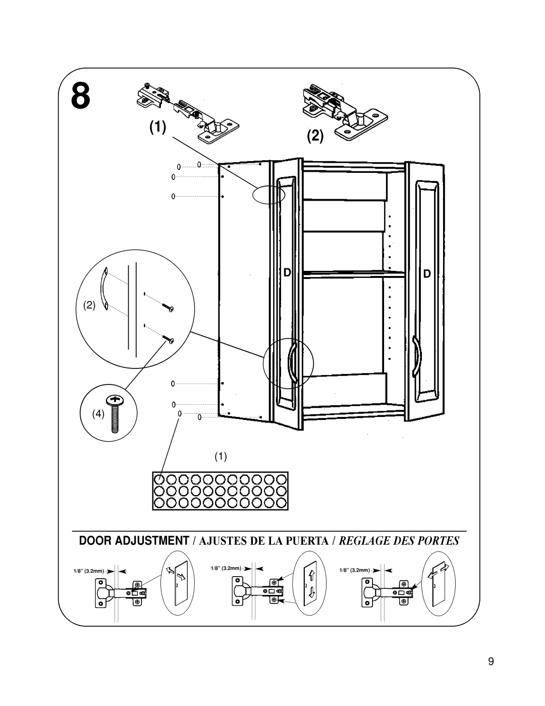 Closet Maid 12317 manual Door Adjustment / Ajustes DE LA Puerta / Reglage DES Portes 