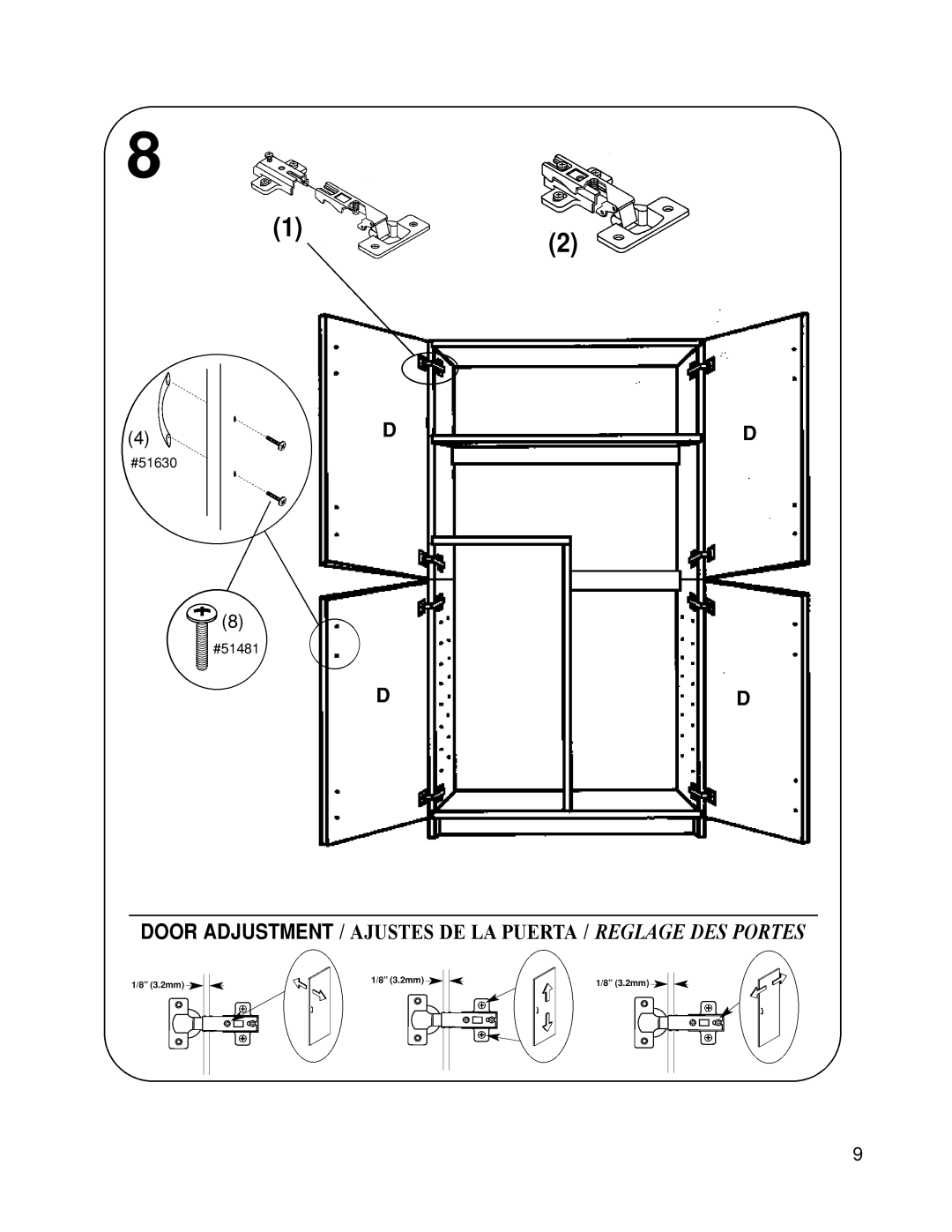 Closet Maid 12323 manual Door Adjustment / Ajustes DE LA Puerta / Reglage DES Portes 