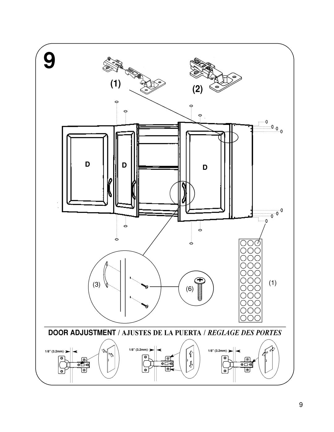 Closet Maid 12347 manual Door Adjustment / Ajustes DE LA Puerta / Reglage DES Portes 