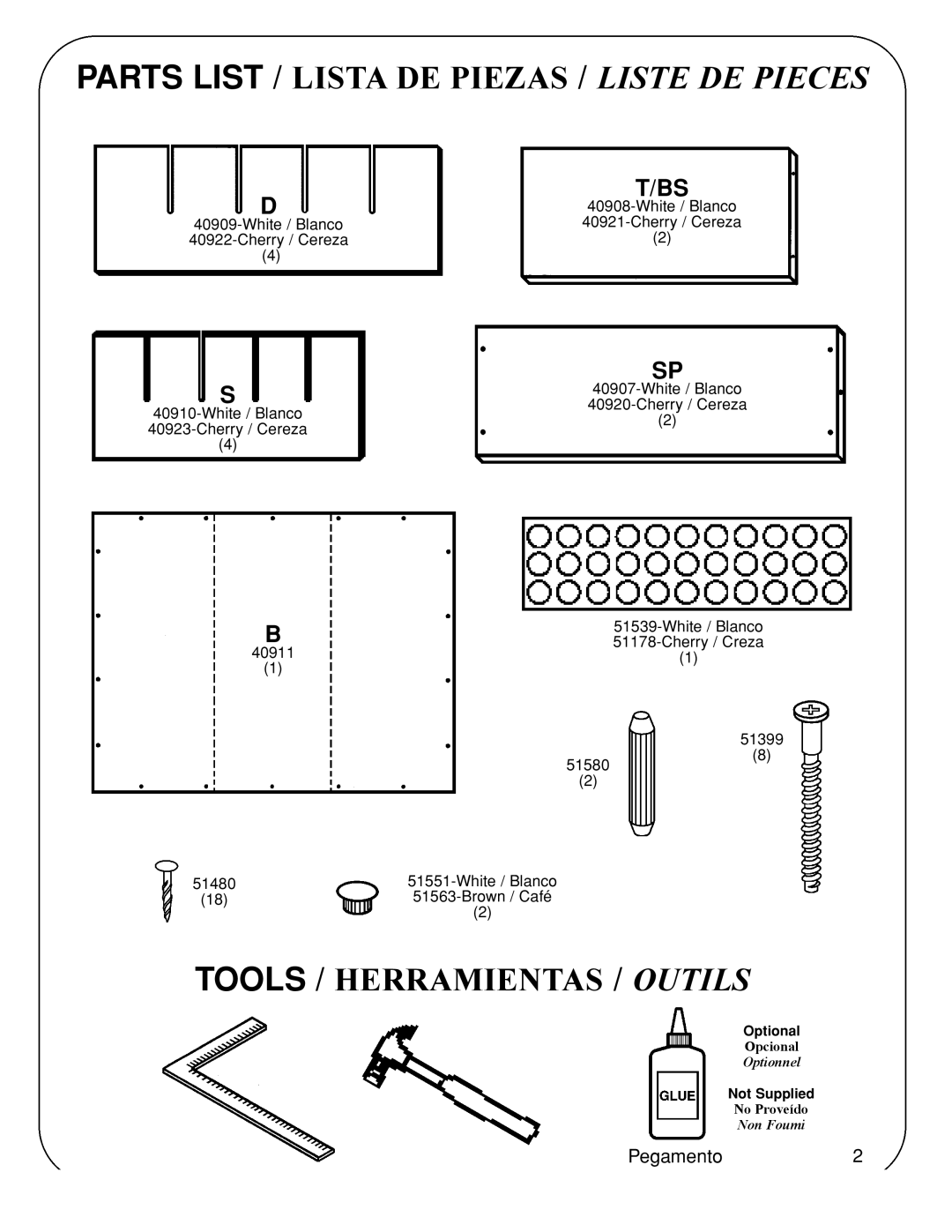 Closet Maid 12732, 12737 manual Parts List / Lista DE Piezas / Liste DE Pieces 