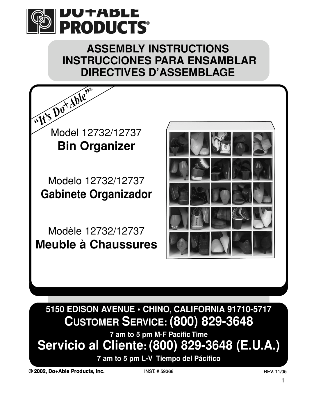 Closet Maid 12737 manual Customer Service, Servicio al Cliente 800 829-3648E.U.A, Bin Organizer, Gabinete Organizador 