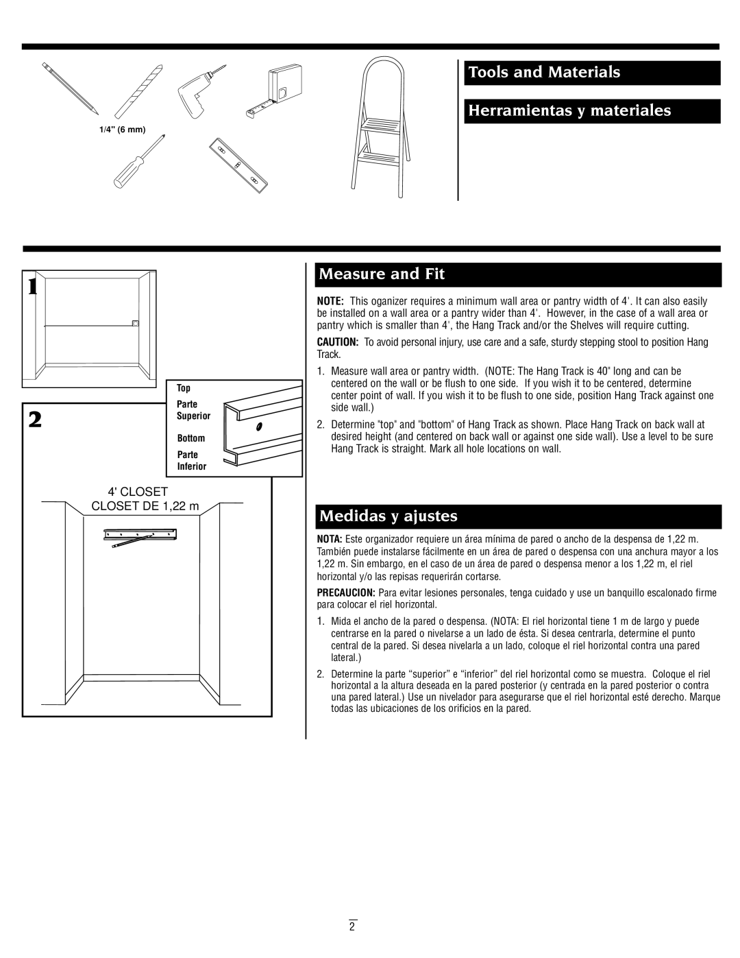 Closet Maid 2894 Tools and Materials Herramientas y materiales, Measure and Fit, Medidas y ajustes 