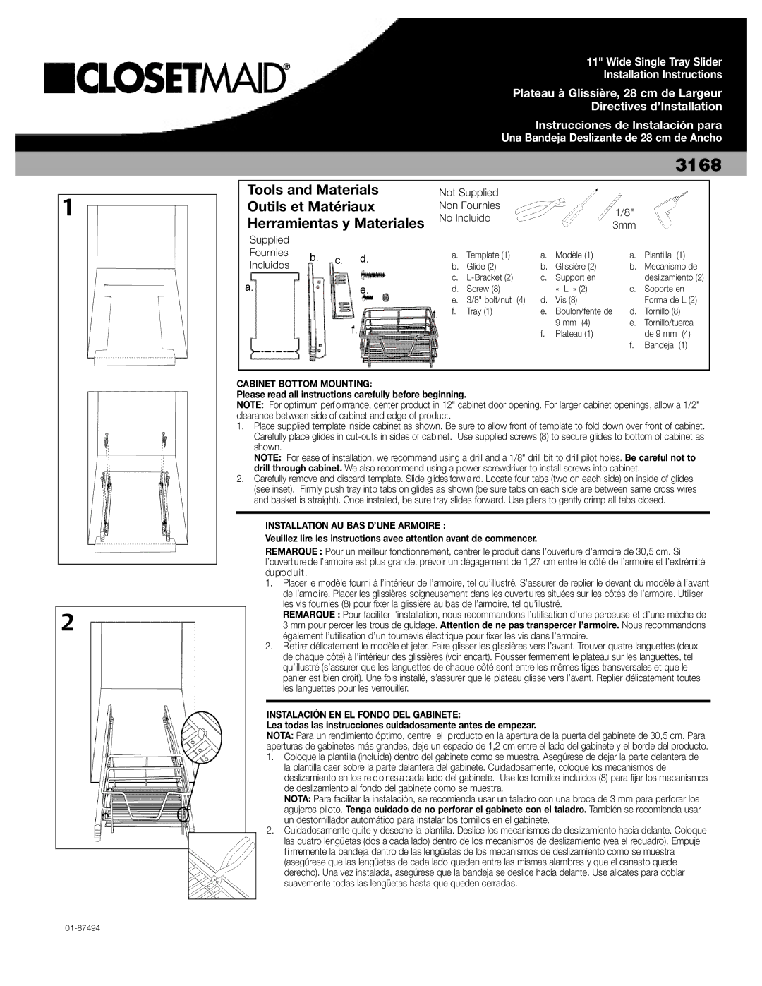 Closet Maid 3168 installation instructions Cabinet Bottom Mounting, S TA L L Ation AU BAS D’UNE Armoire 