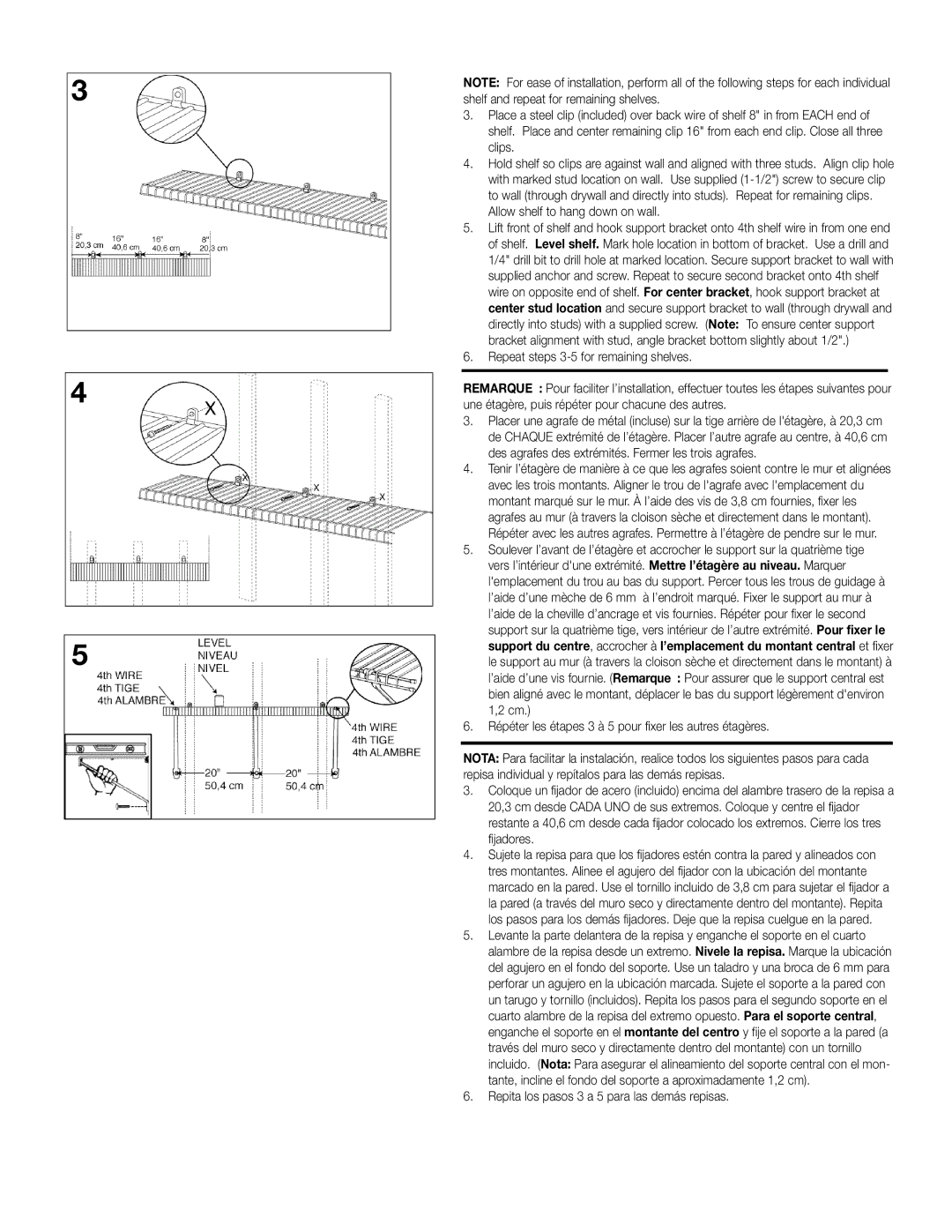 Closet Maid 3596 installation instructions Repita los pasos 3 a 5 para las demás repisas 