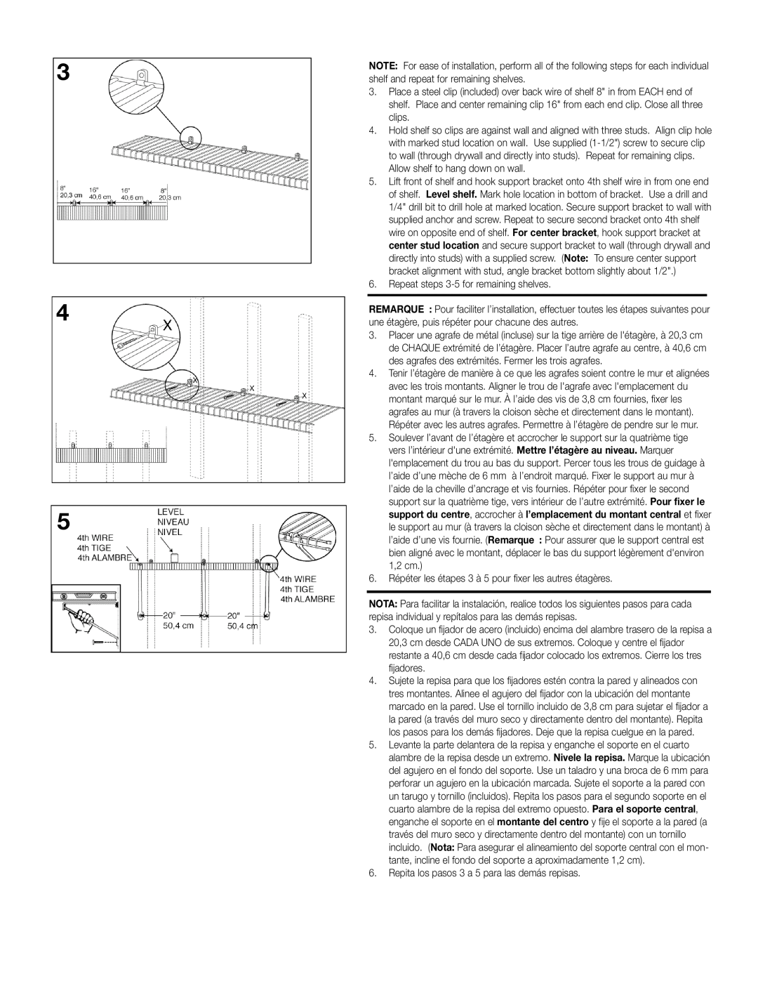 Closet Maid 3596 installation instructions Repeat steps 3-5for remaining shelves 