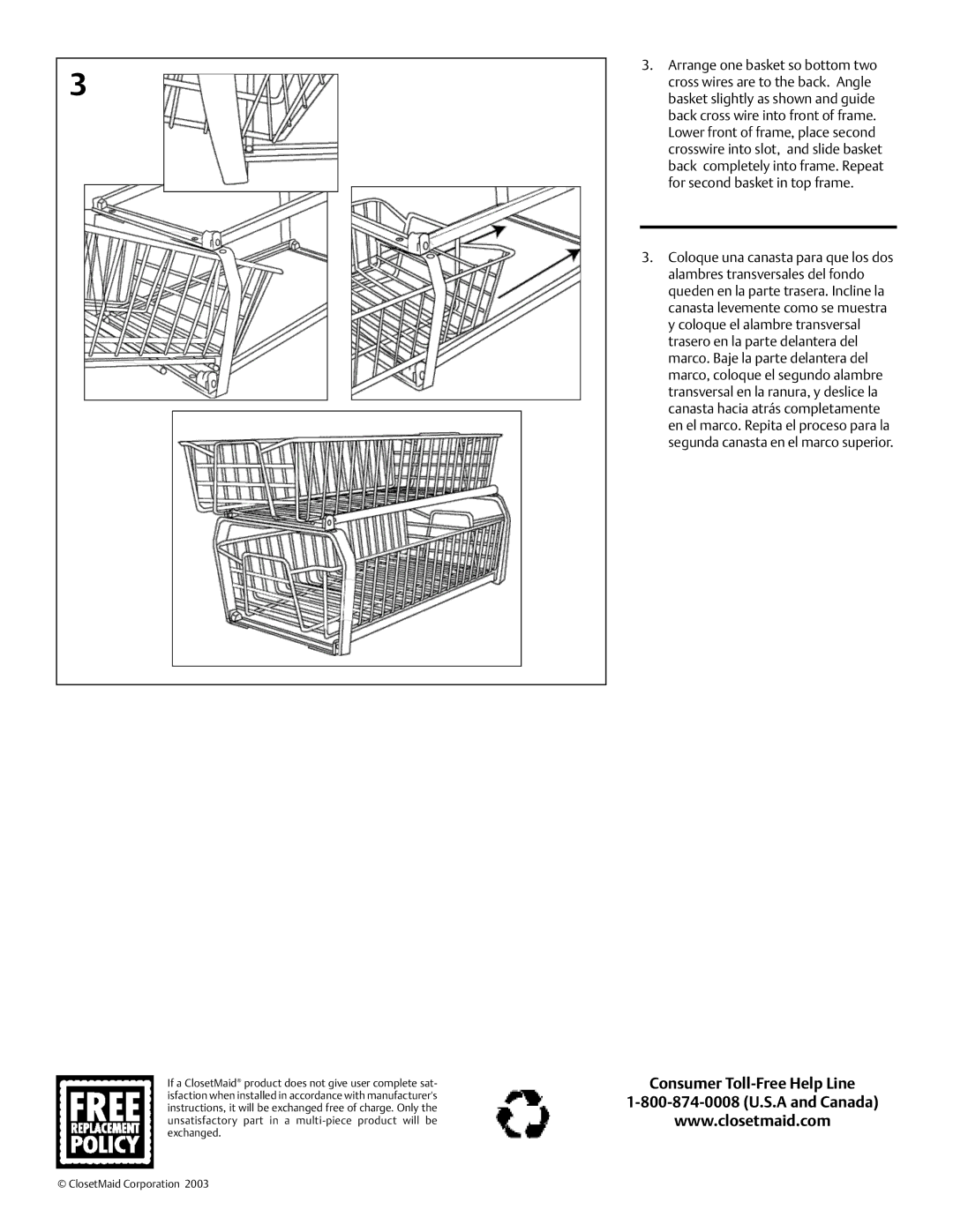 Closet Maid 3608 installation instructions Consumer Toll-Free Help Line 