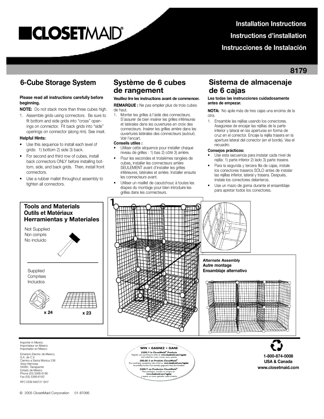 Closet Maid 6-Cube Storage System installation instructions Système de 6 cubes de rangement 