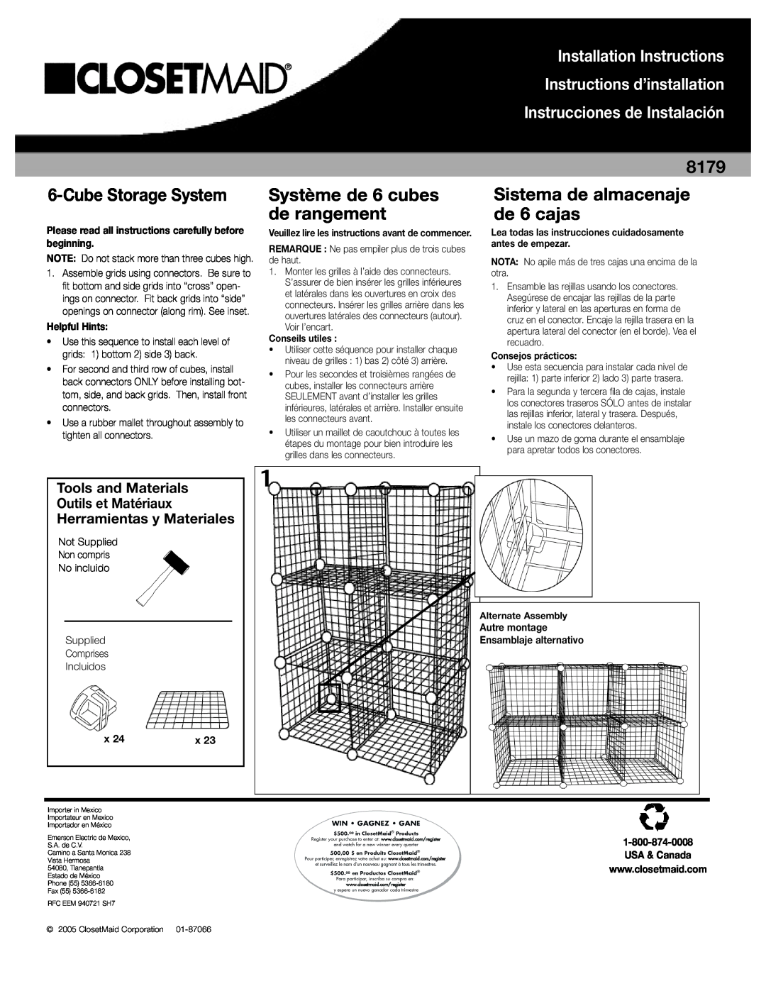 Closet Maid 6-Cube Storage System installation instructions CubeStorage System, Système de 6 cubes de rangement 