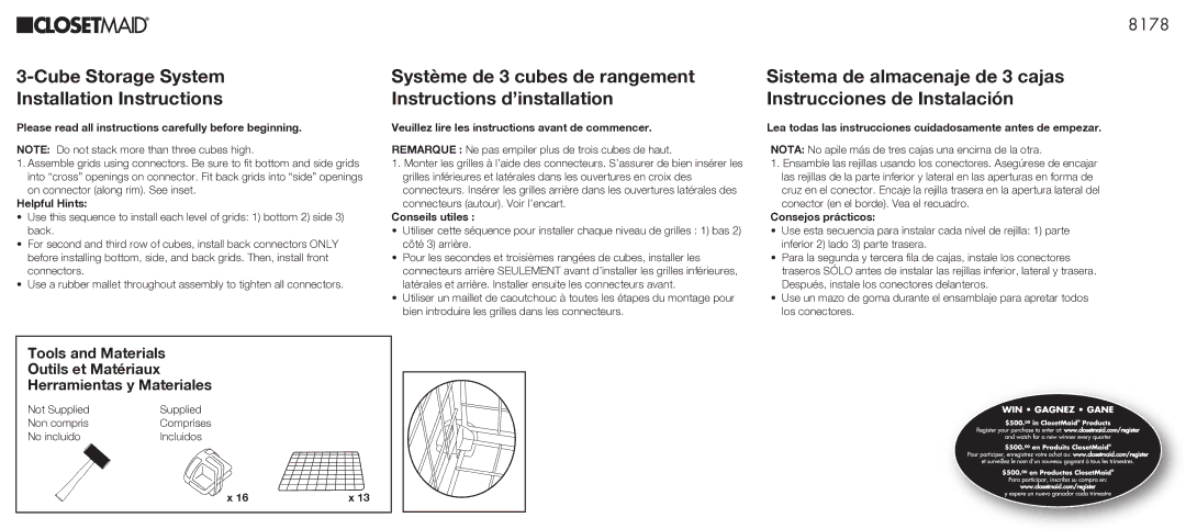 Closet Maid 8178 installation instructions Cube Storage System Installation Instructions 