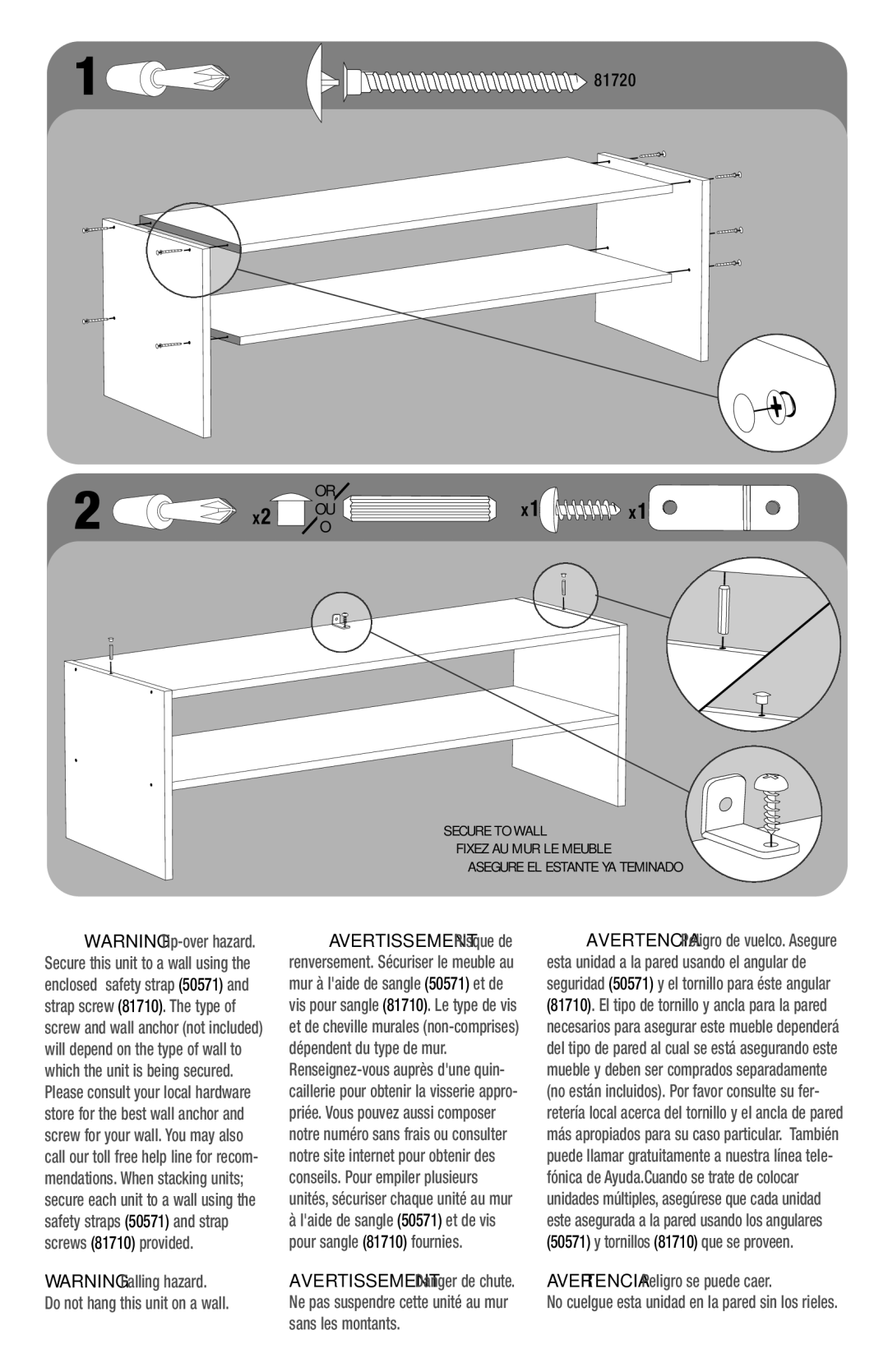 Closet Maid CO1, CO2, CO3, CO4 manual Avertencia Peligro se puede caer 